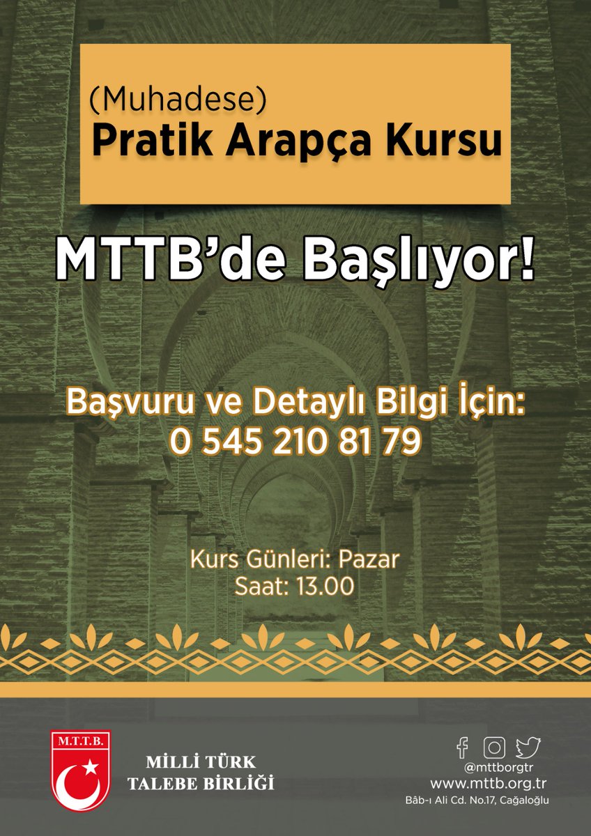 'Pratik Arapça Kursu (Muhadese)' MTTB Genel Merkezi'nde Başlıyor! 