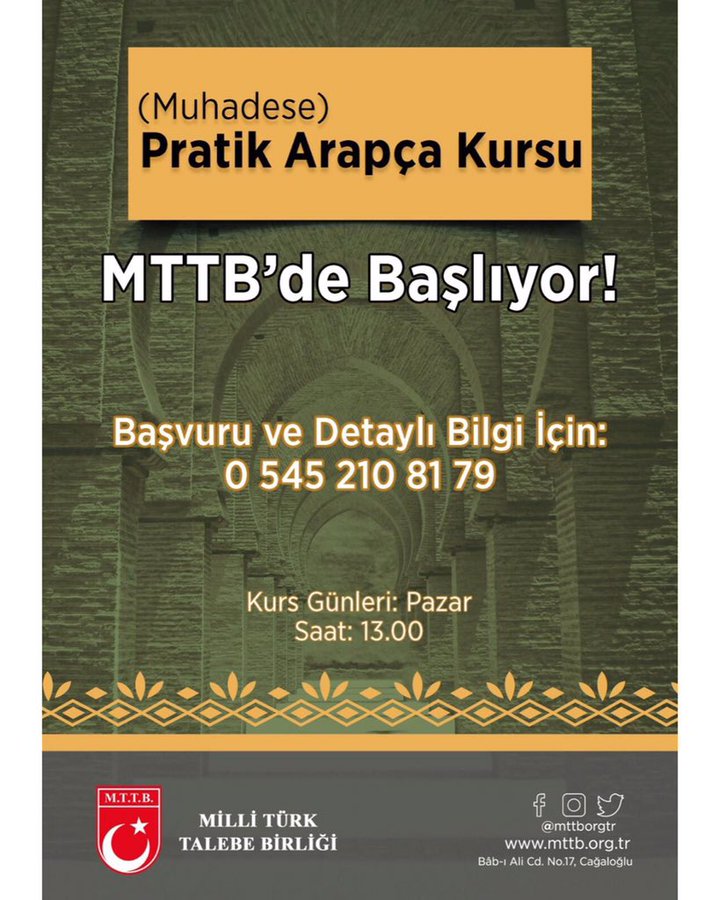 Pratik Arapça Kursu (Muhadese) MTTB Genel Merkezi'nde başlıyor!