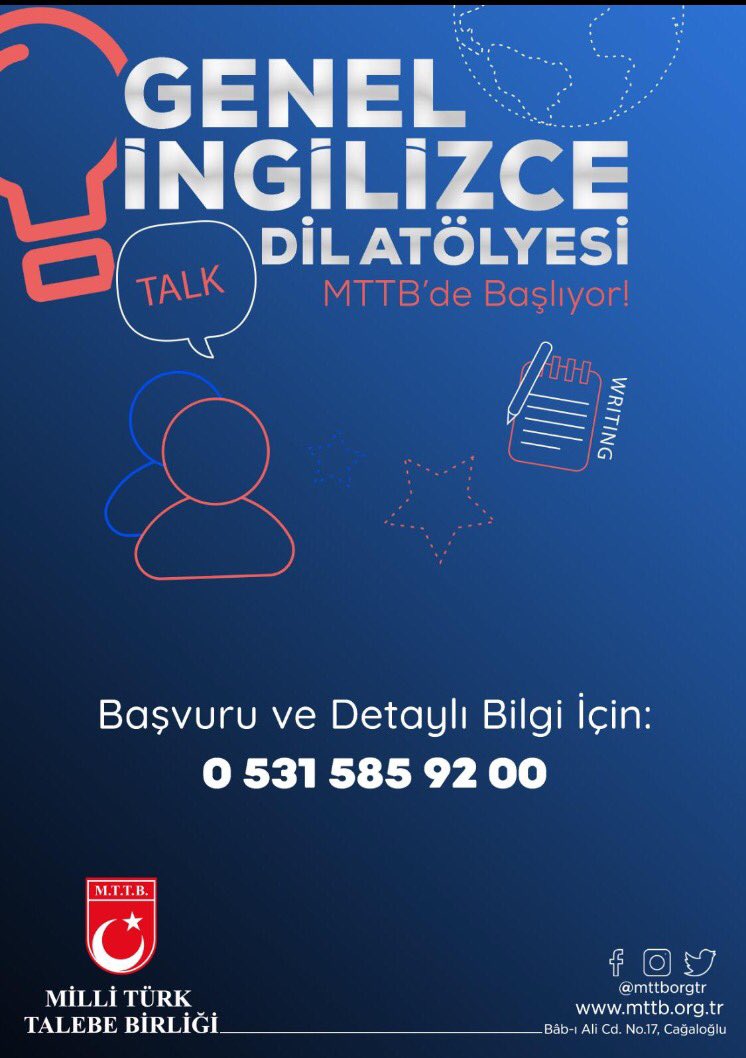 Genel İngilizce Dil Atölyesi MTTB'de Başlıyor!